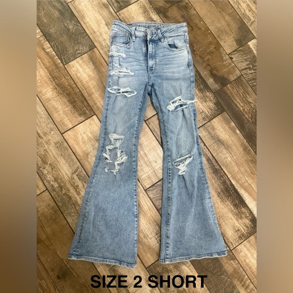 American Eagle Outfitters Light Blue Distressed Flare Jeans